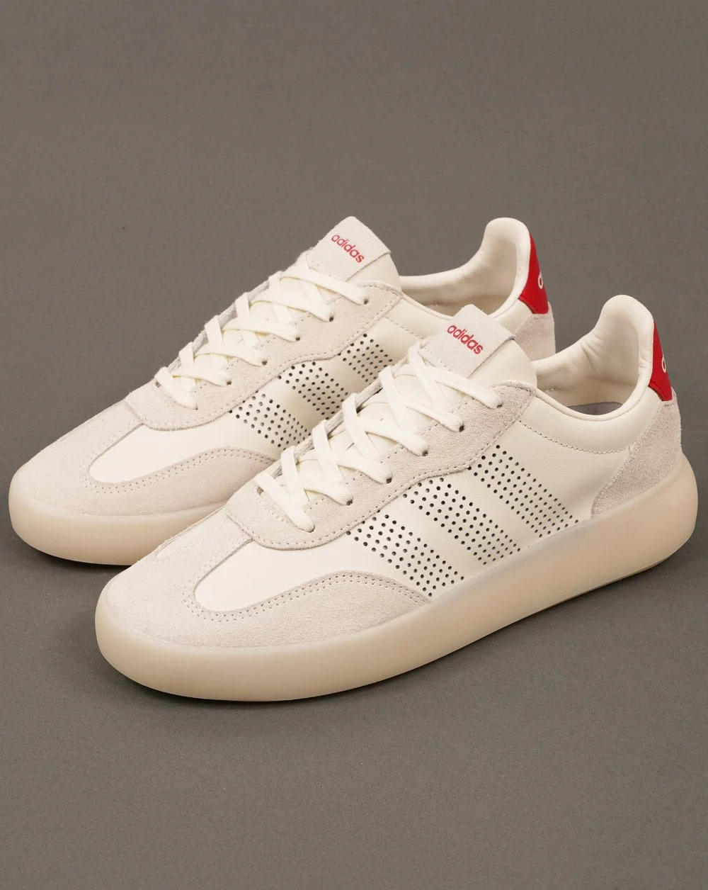 Adidas Barreda Leather Trainers Off White/Scarlet - Image 2