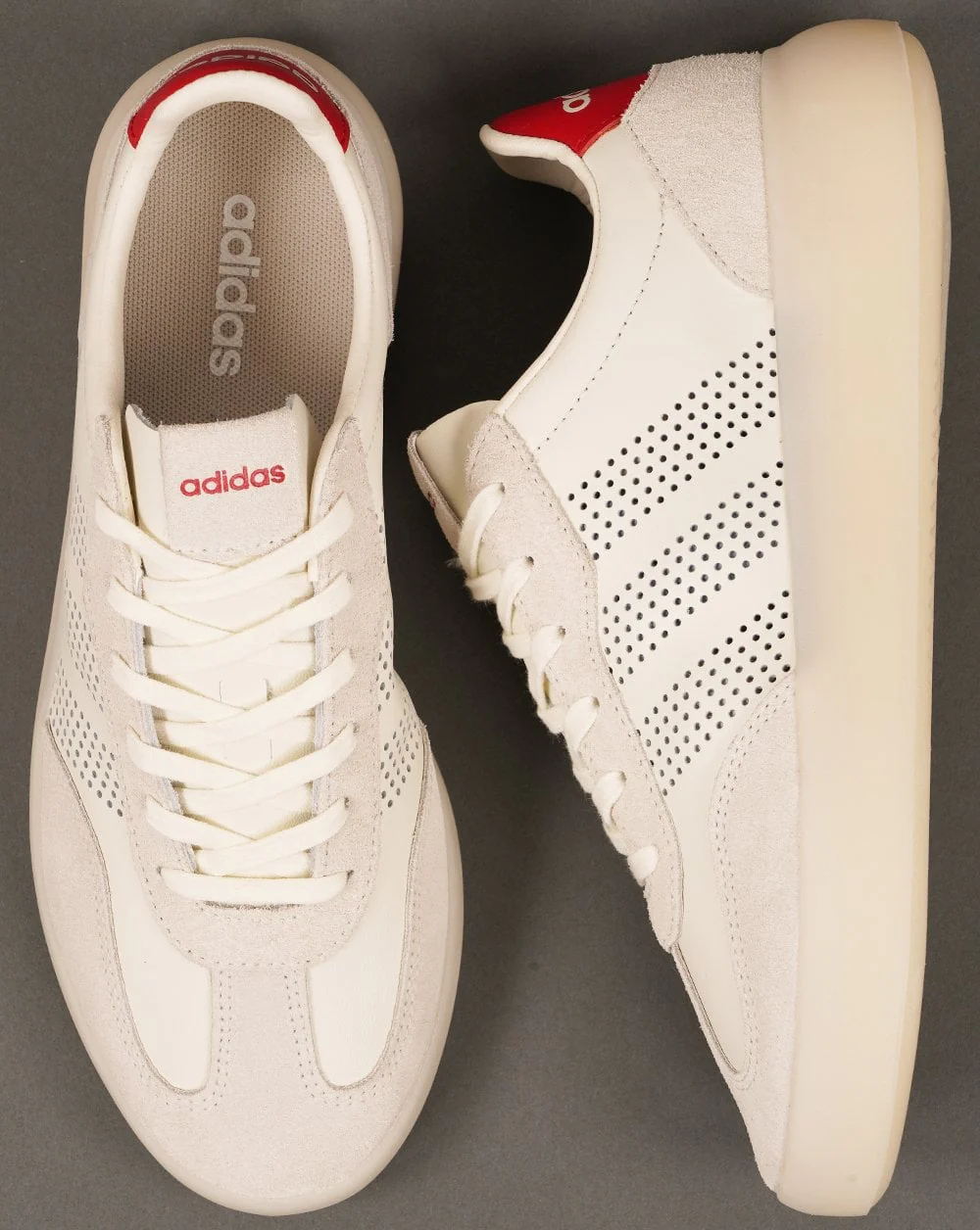 Adidas Barreda Leather Trainers Off White/Scarlet - Image 4