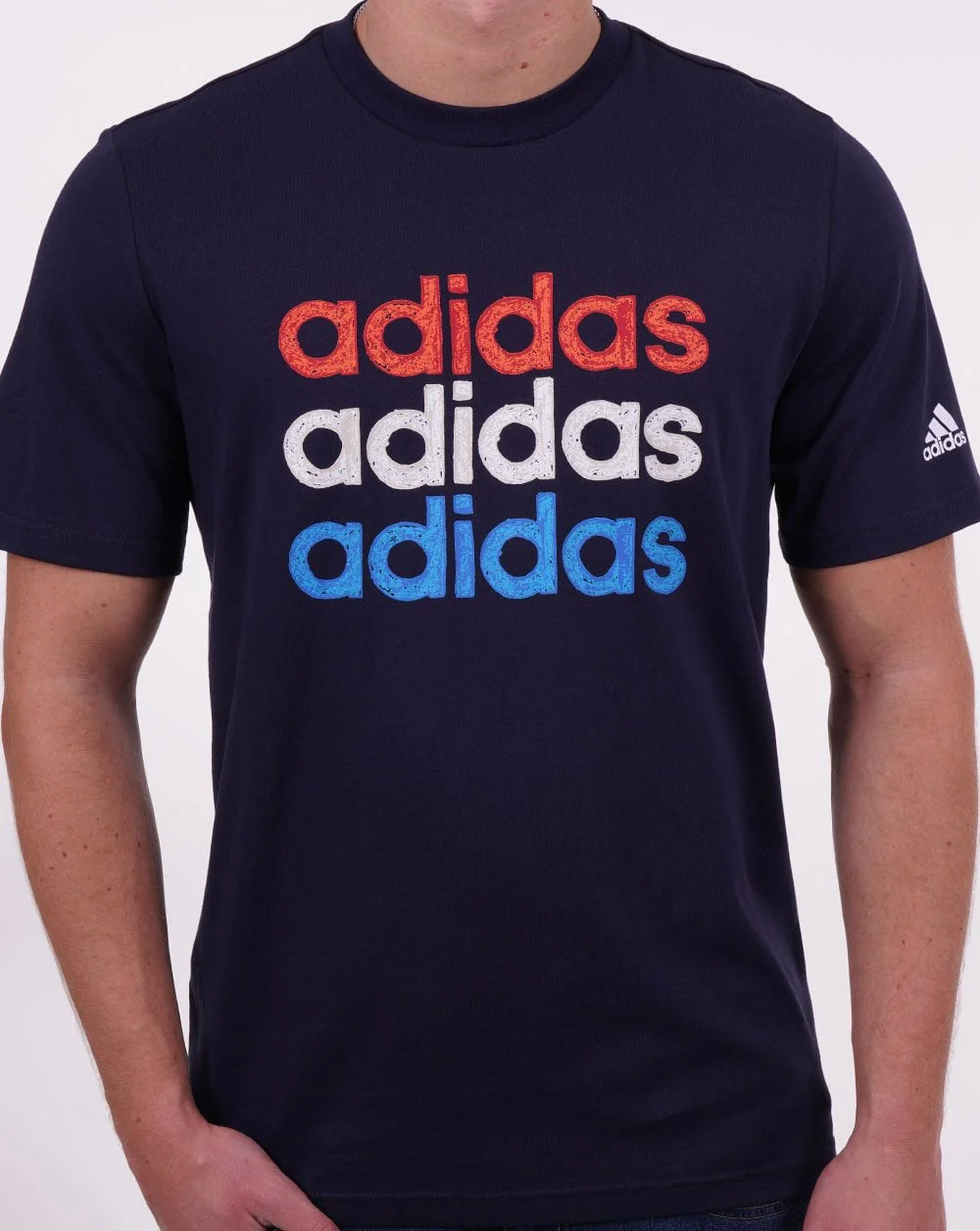 Adidas Multi Logo T Shirt Navy - Image 3
