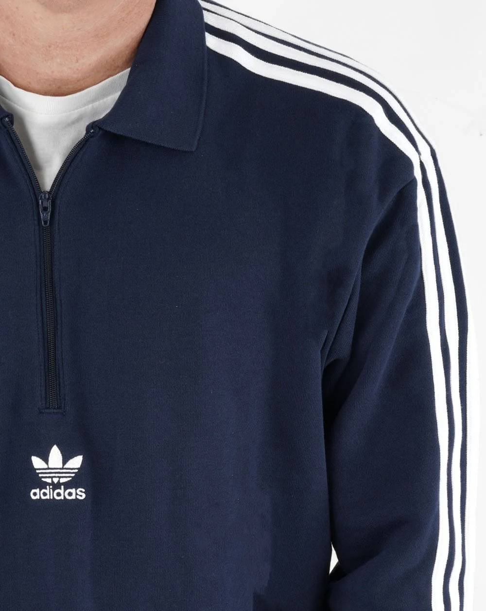 Adidas Originals 3 Stripes 1/4 Zip Sweat Navy - Image 4