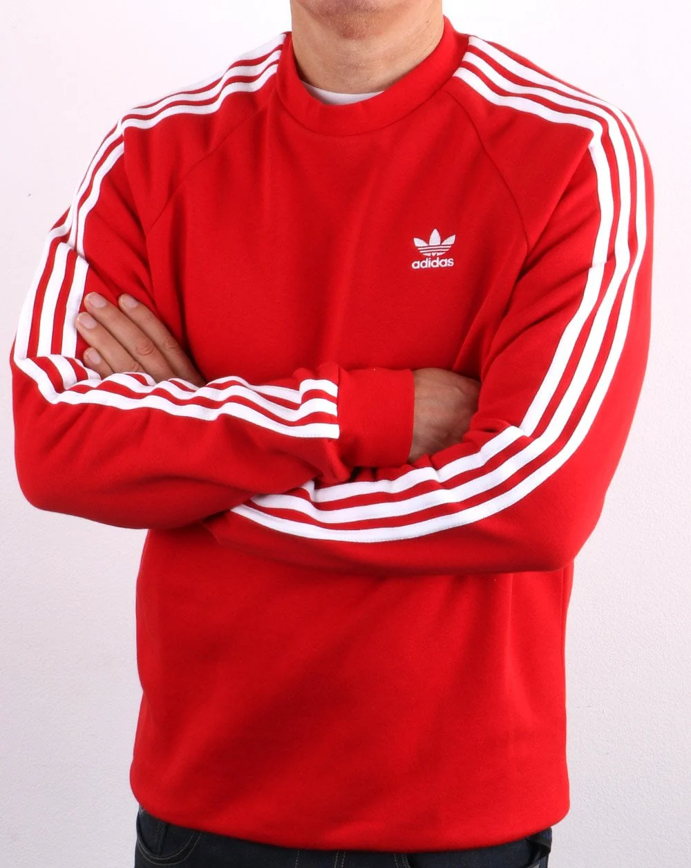 Adidas Originals 3 Stripes Crew Sweat Scarlet Red - Image 3