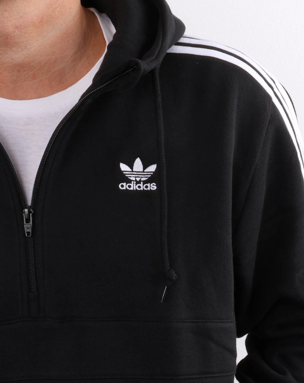 Adidas Originals 3 Stripes Half Zip Hoody Black - Image 3