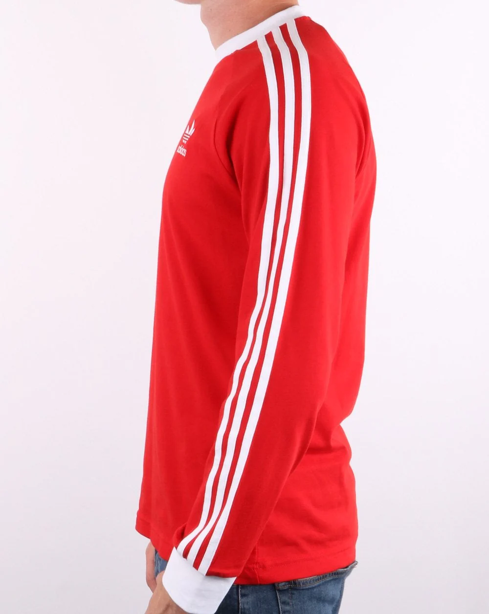 Adidas Originals 3 Stripes Long Sleeve Tee Scarlet Red - Image 3