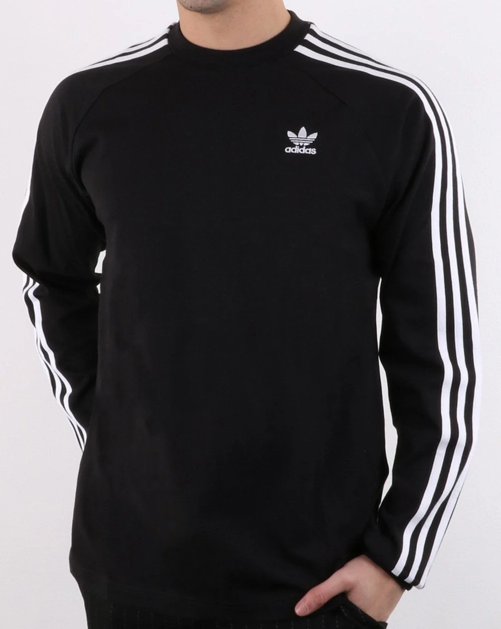 Adidas Originals 3 Stripes Long Sleeved T Shirt Black - Image 2