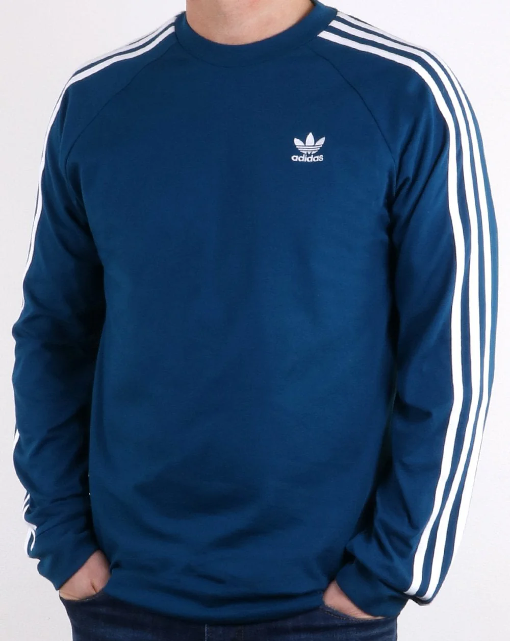 Adidas Originals 3 Stripes Long Sleeved T Shirt Legend Marine - Image 3