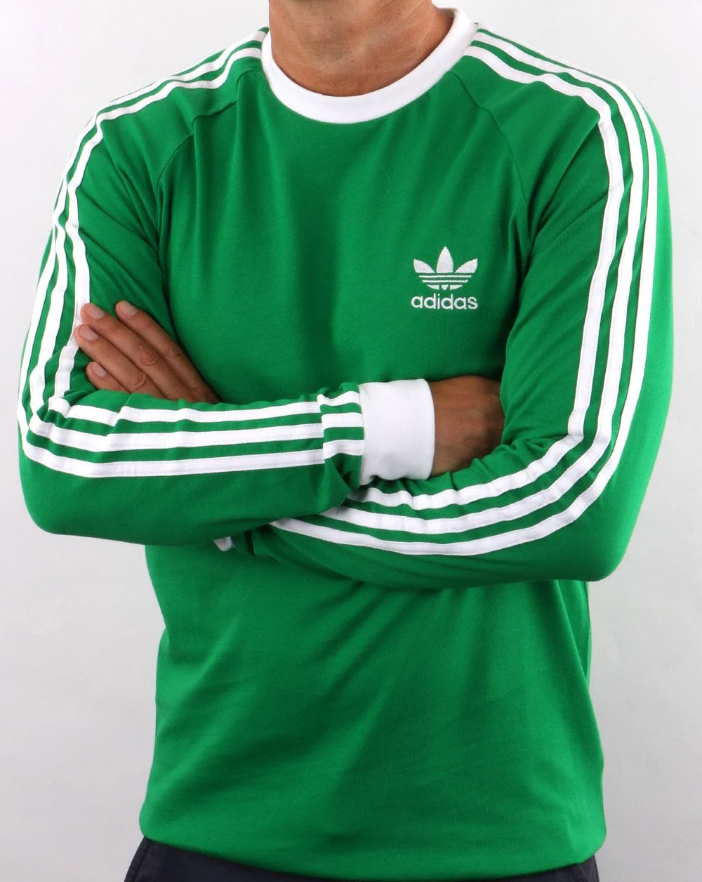 Adidas Originals 3 Stripes Ls T Shirt Green - Image 2