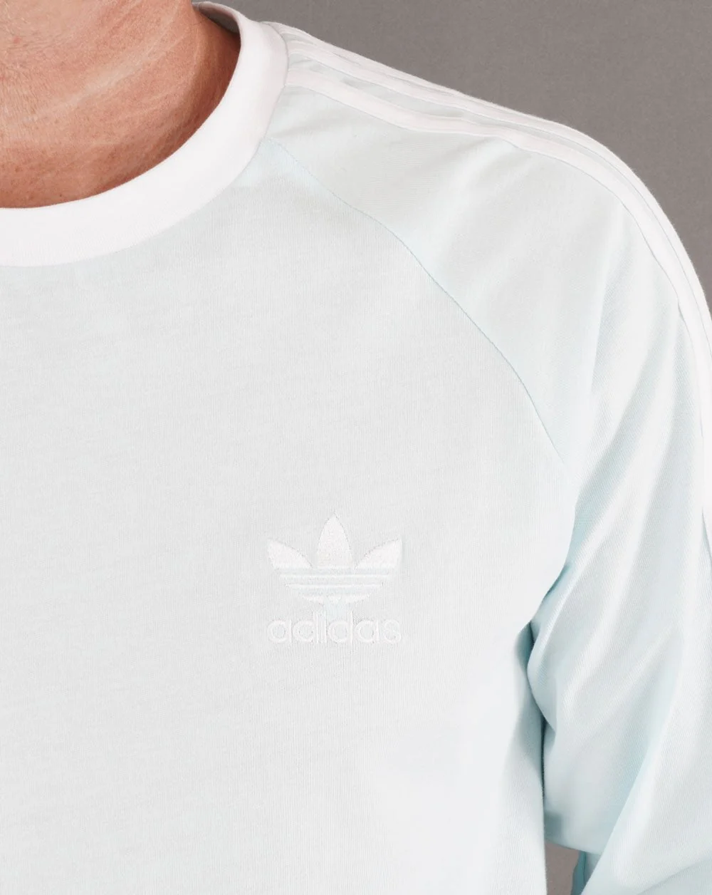 Adidas Originals 3 Stripes LS T Shirt Ice Blue - Image 2