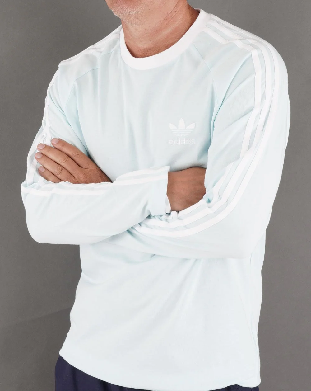 Adidas Originals 3 Stripes LS T Shirt Ice Blue - Image 3
