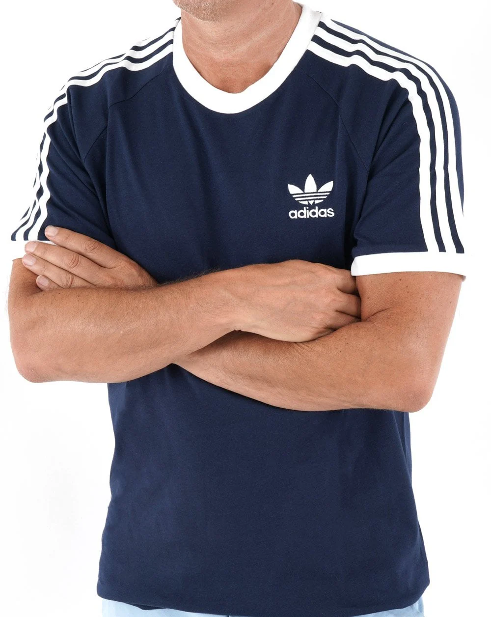 Adidas Originals 3 Stripes T Shirt Navy Blue - Image 3