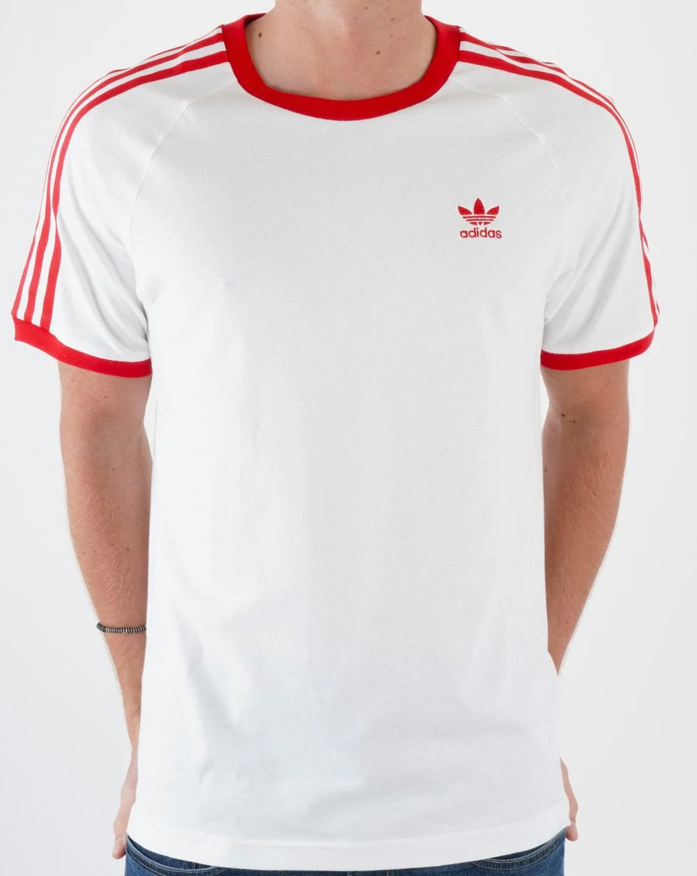 Adidas Originals 3 Stripes T Shirt White/Red - Image 3