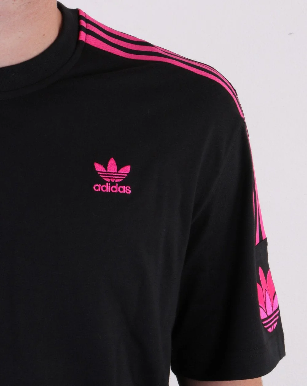 Adidas Originals 3D Trefoil 3 Stripes T Shirt Black/Pink - Image 4