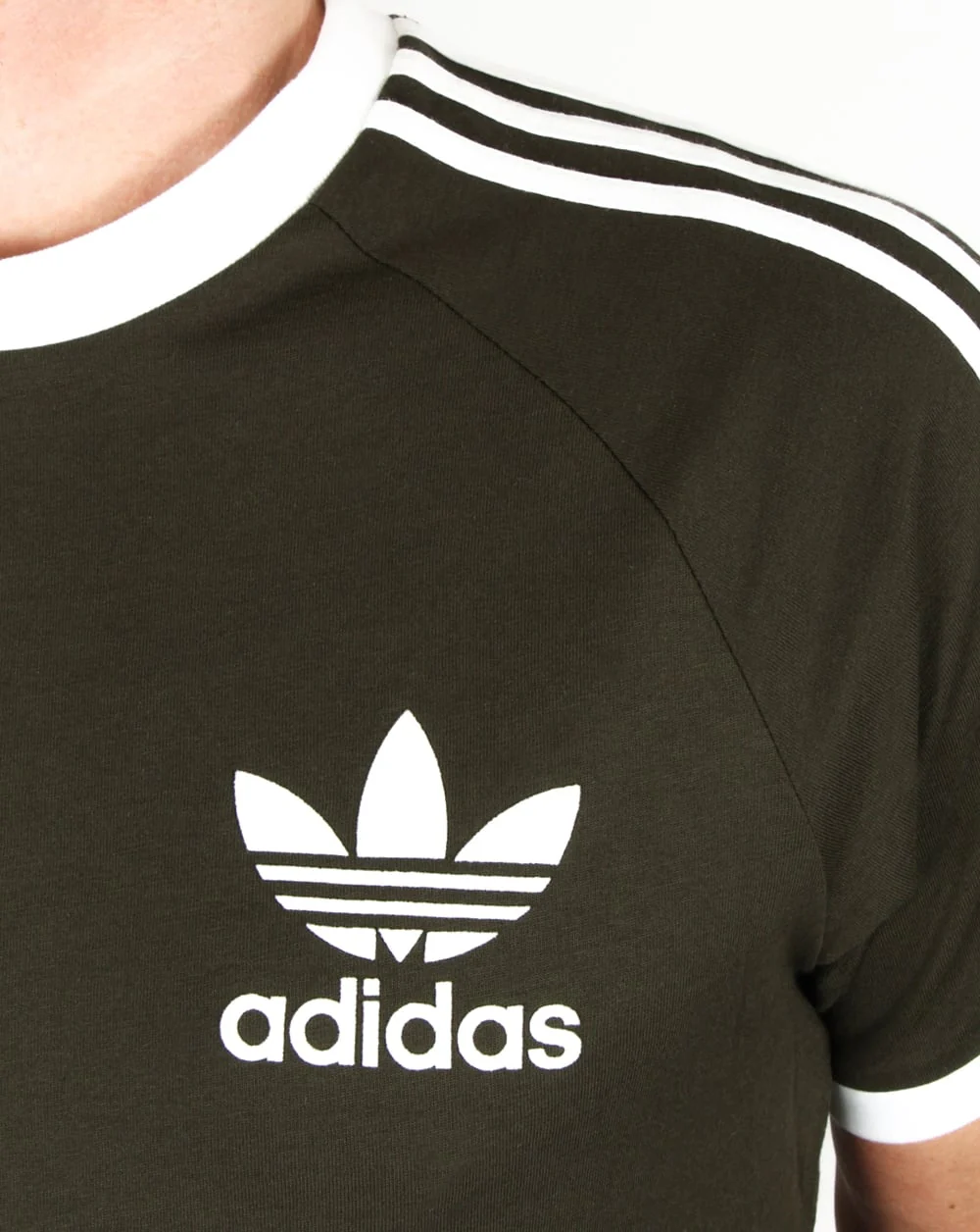 Adidas Originals Retro 3 stripe T Shirt Khaki/White - Image 3