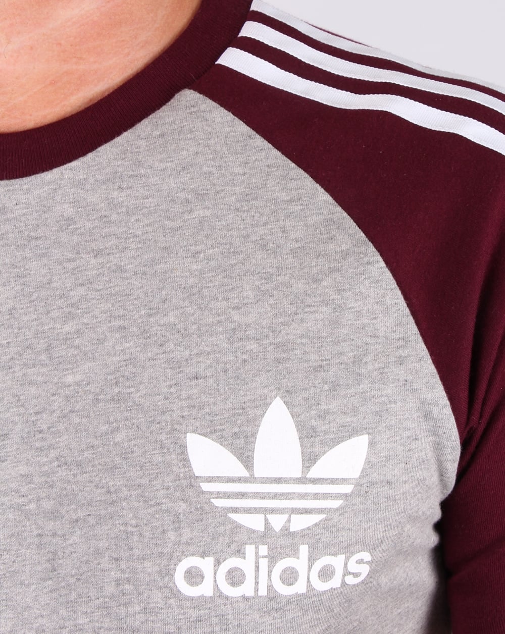 Adidas Originals Retro 3 Stripes T-shirt Grey/maroon - Image 2