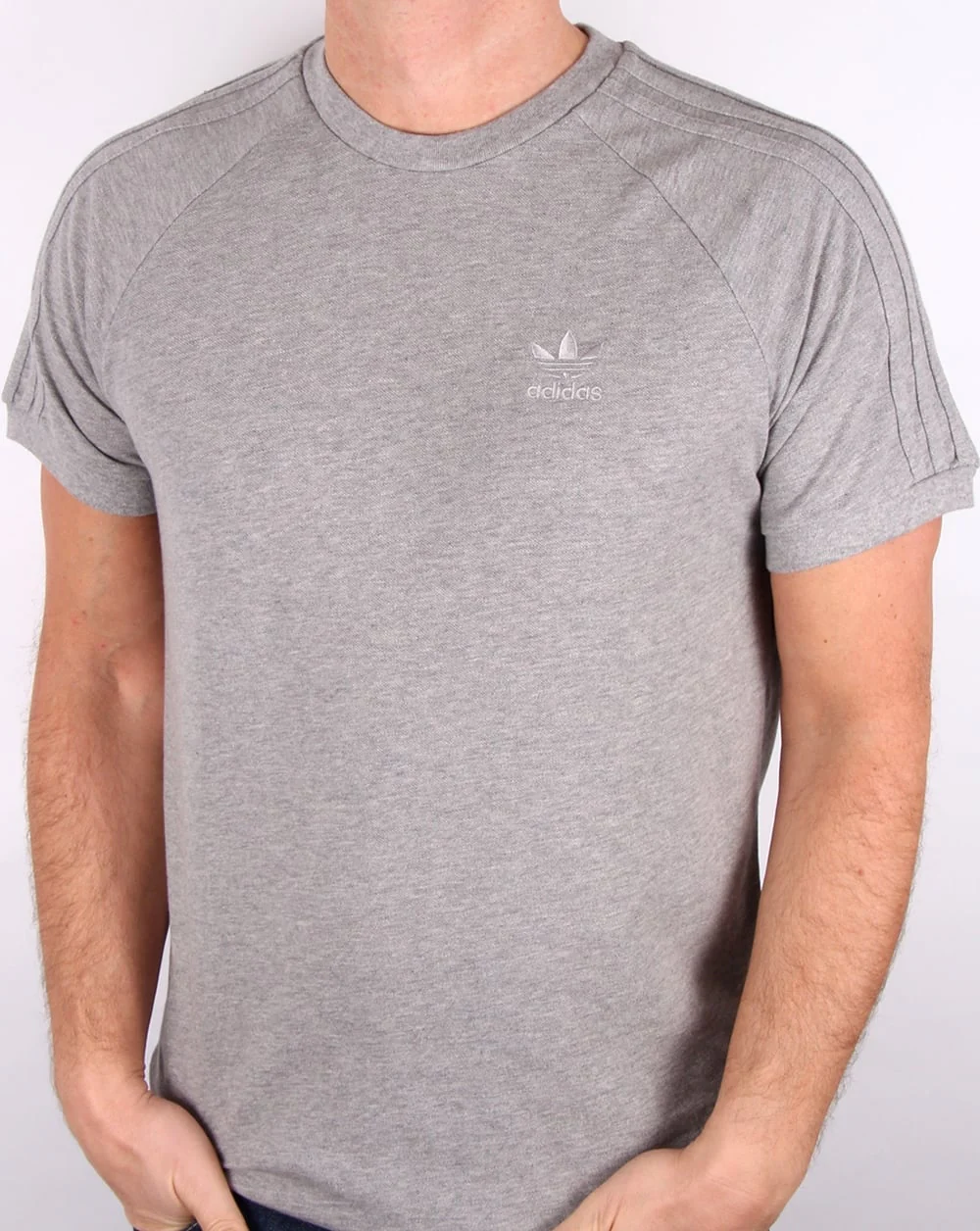 Adidas Originals Triple Stripe T Shirt Grey Heather - Image 2