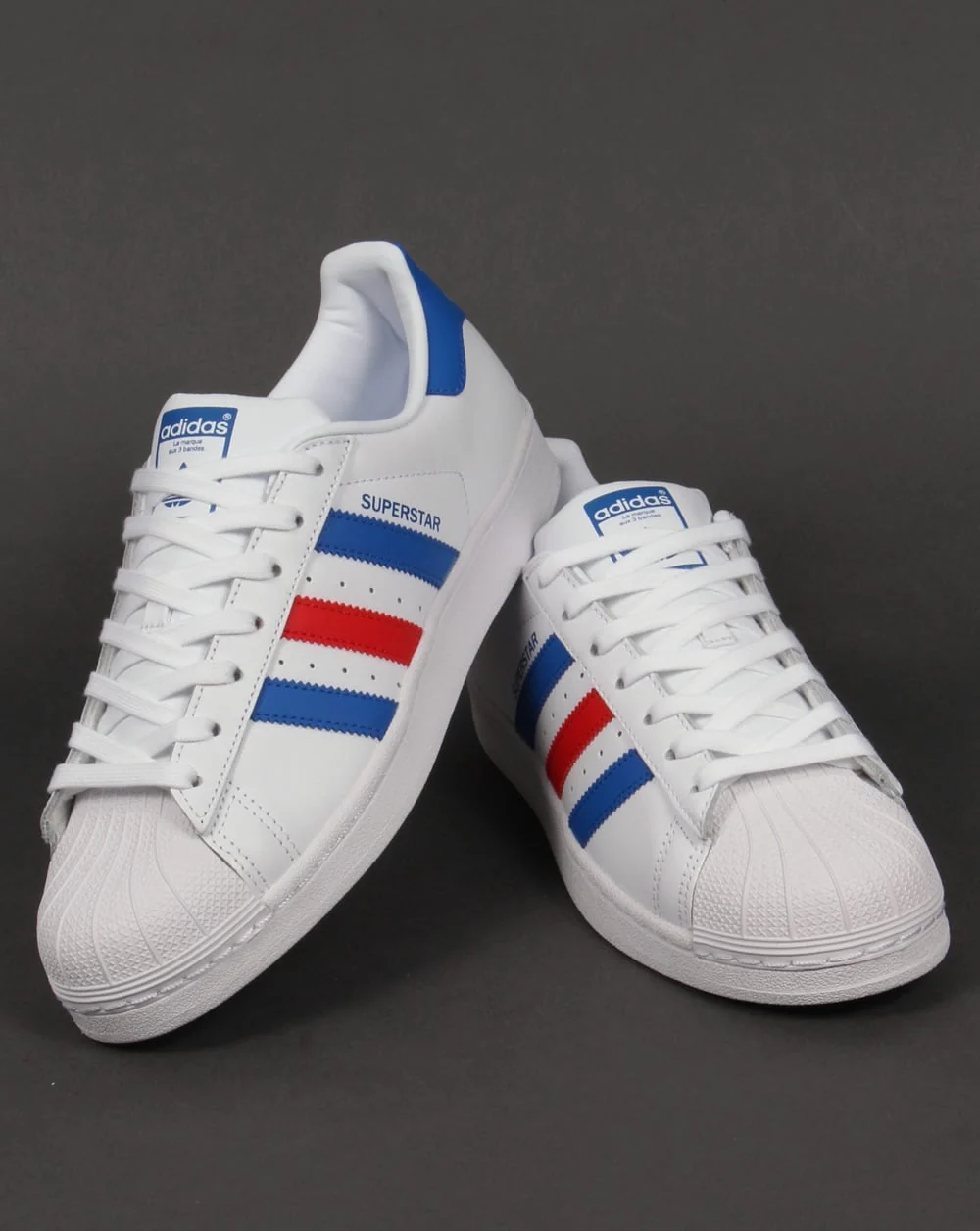 Adidas Superstar Trainers White/Blue/Red - Image 3