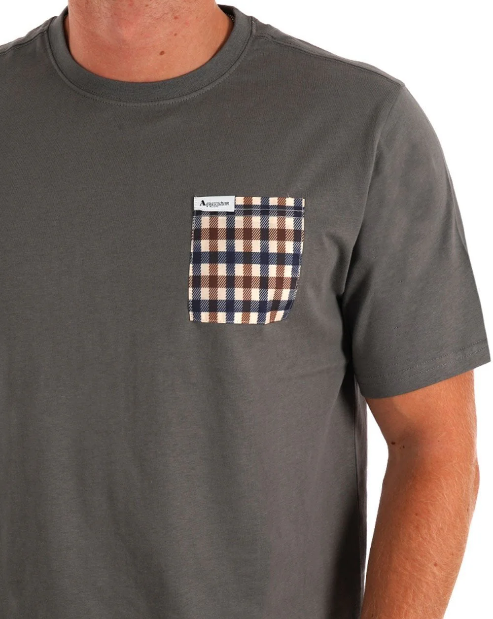 Aquascutum Club Check Pocket T Shirt Charcoal - Image 2