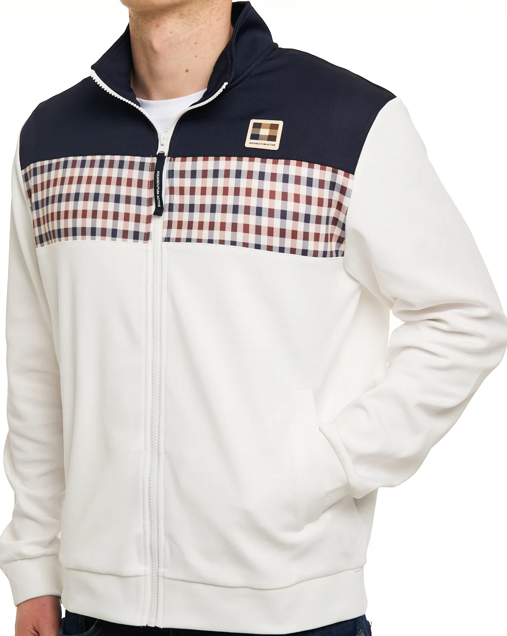 Aquascutum Club Check Stripe Track Top Navy - Image 3