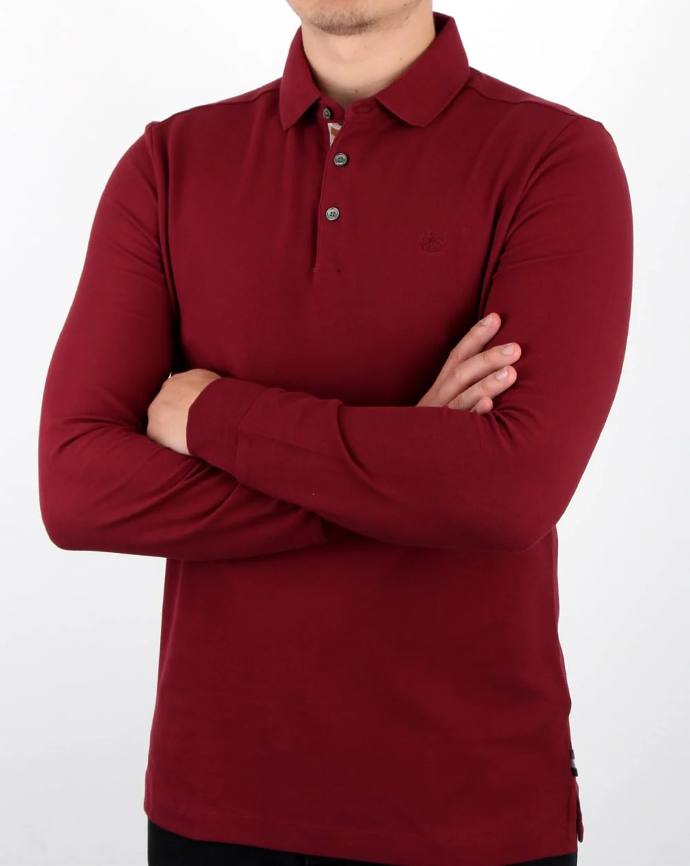 Aquascutum Hillington Long Sleeve Polo Shirt Bordeaux - Image 3