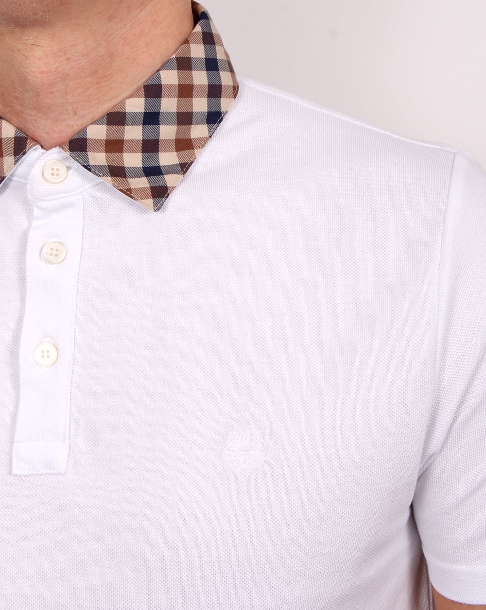 Aquascutum Nathan Check Collar Polo Shirt White - Image 2