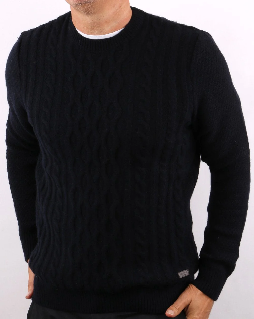 Barbour Cable Crew Neck Navy - Image 2