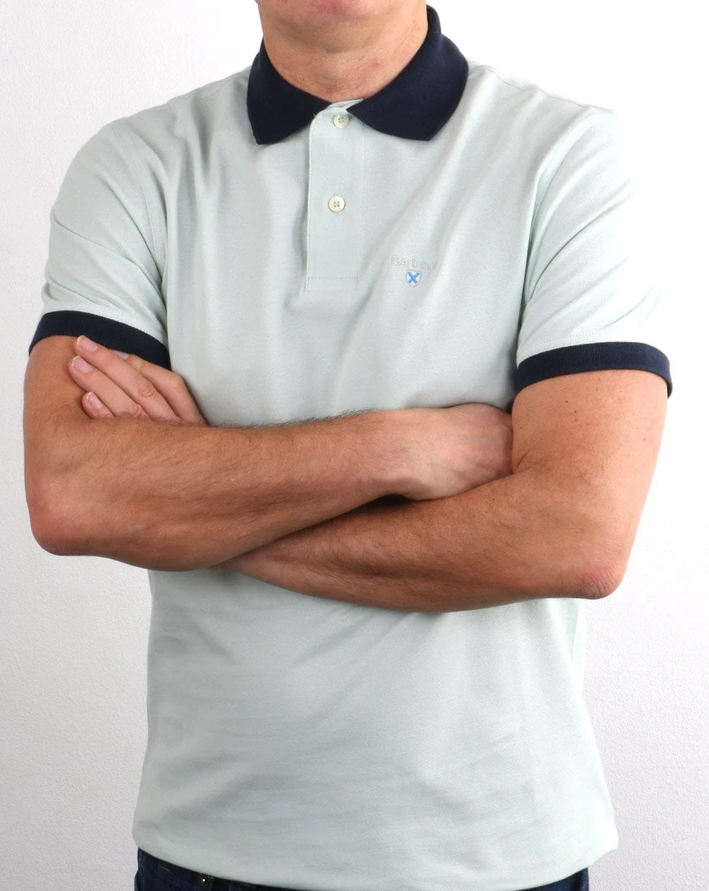 Barbour Contrast Collar Polo Aqua - Image 4