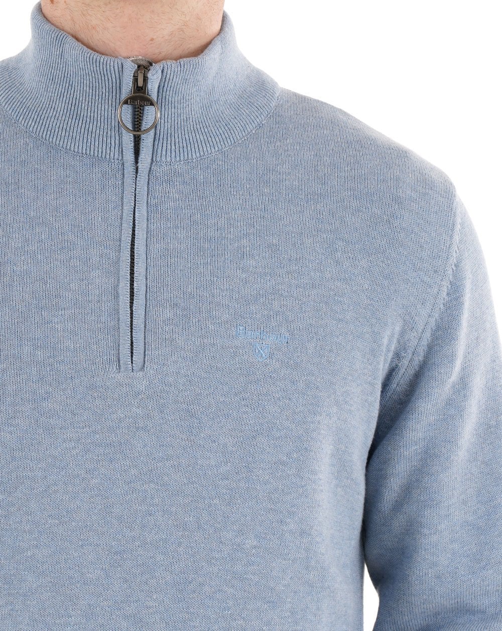 Barbour Cotton Half Zip Knit Light Chambray Blue - Image 2