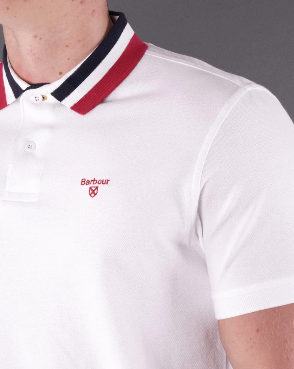 Barbour Hawkeswater Tipped Polo White/Red/Blue - Image 2