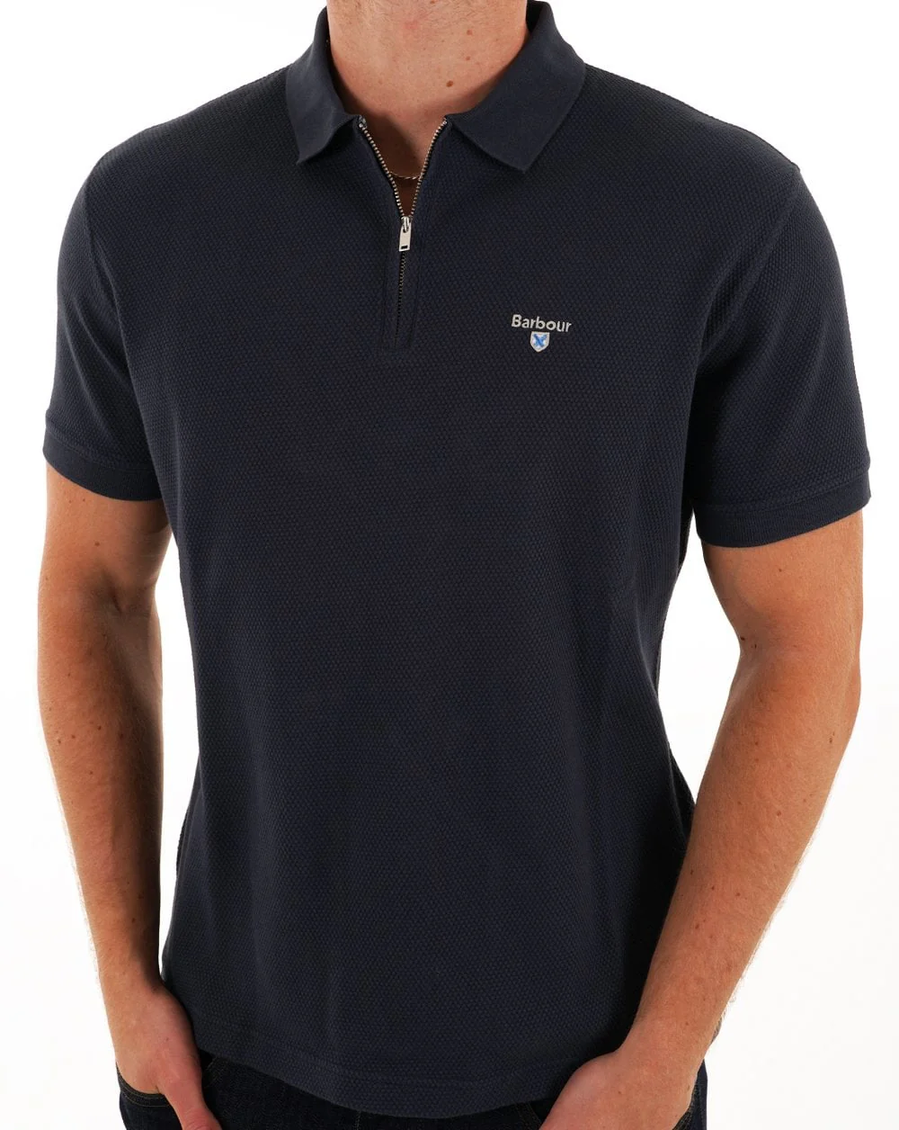 Barbour Hingham Zip Polo Navy - Image 4