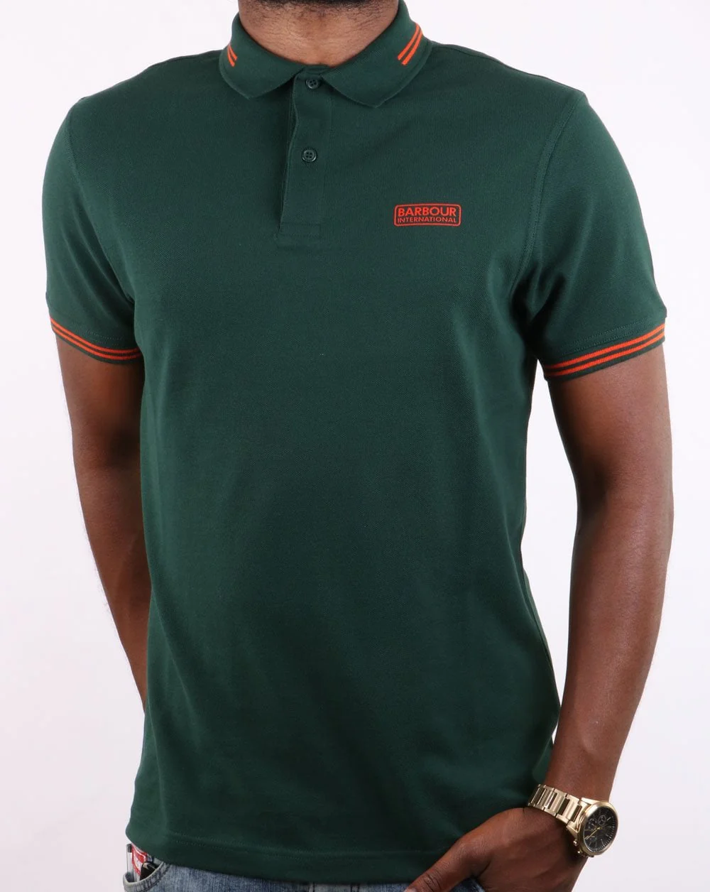 Barbour International Tipped Polo Green - Image 2
