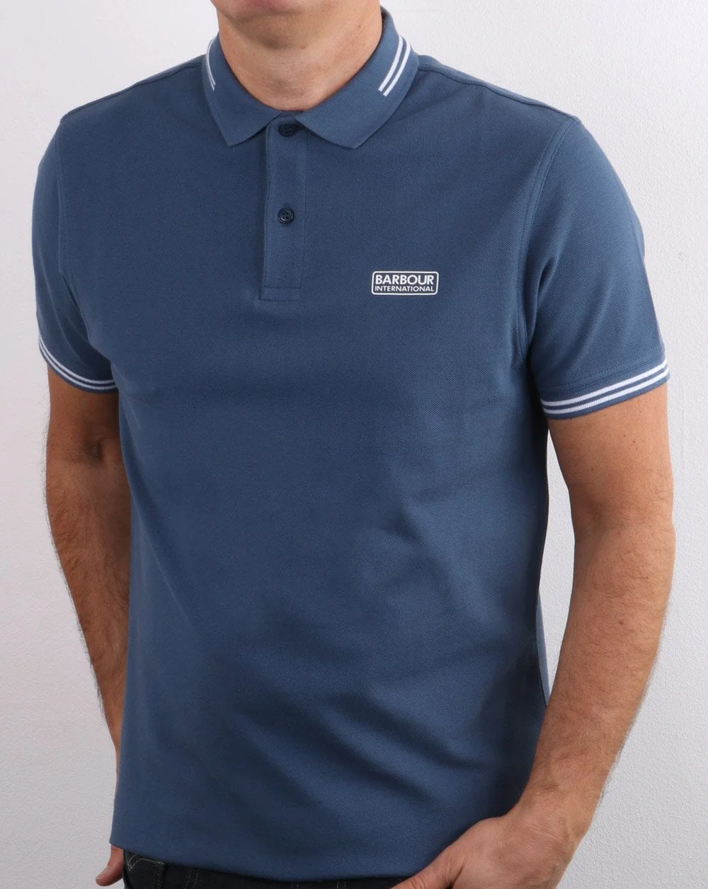 Barbour International Tipped Polo Mid Blue - Image 2
