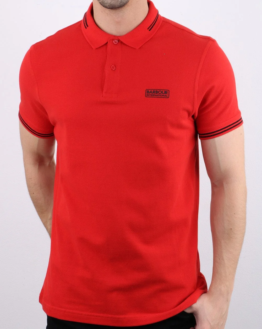 Barbour International Tipped Polo Red - Image 3