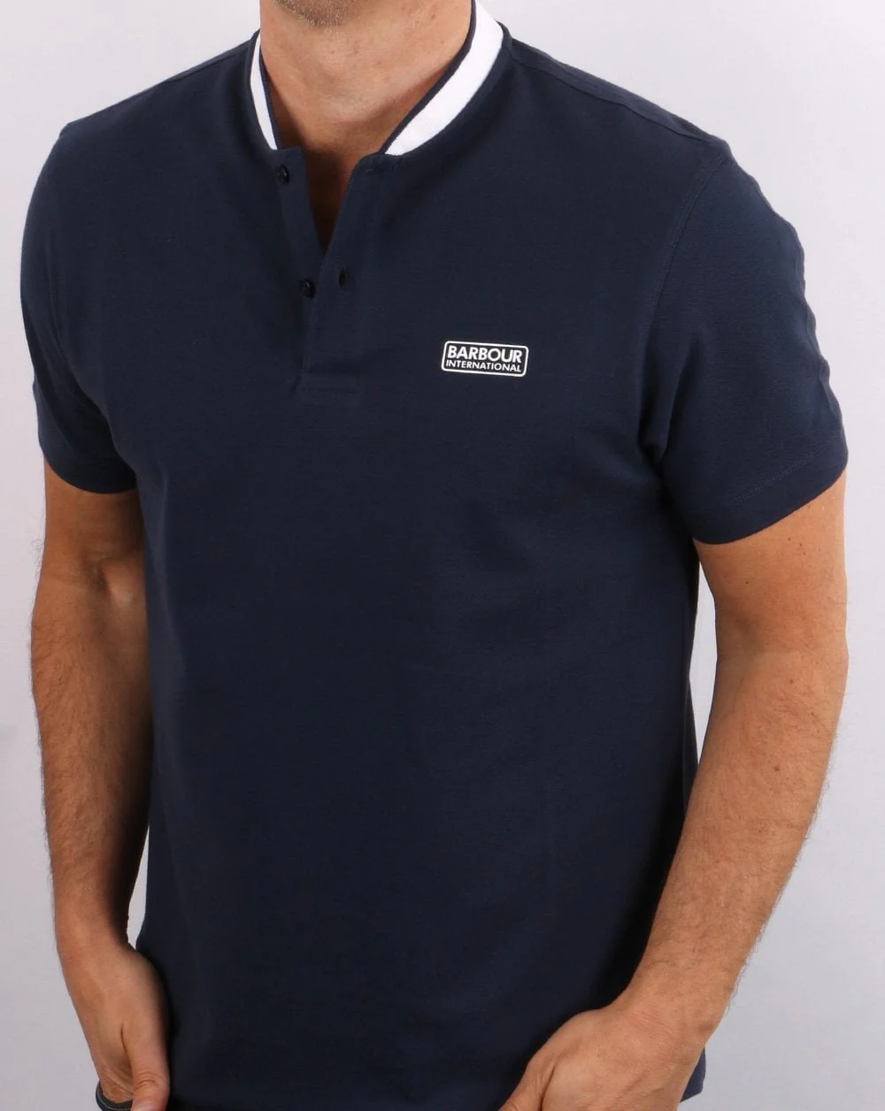 Barbour International Tipped Sports Collar Polo Navy - Image 4