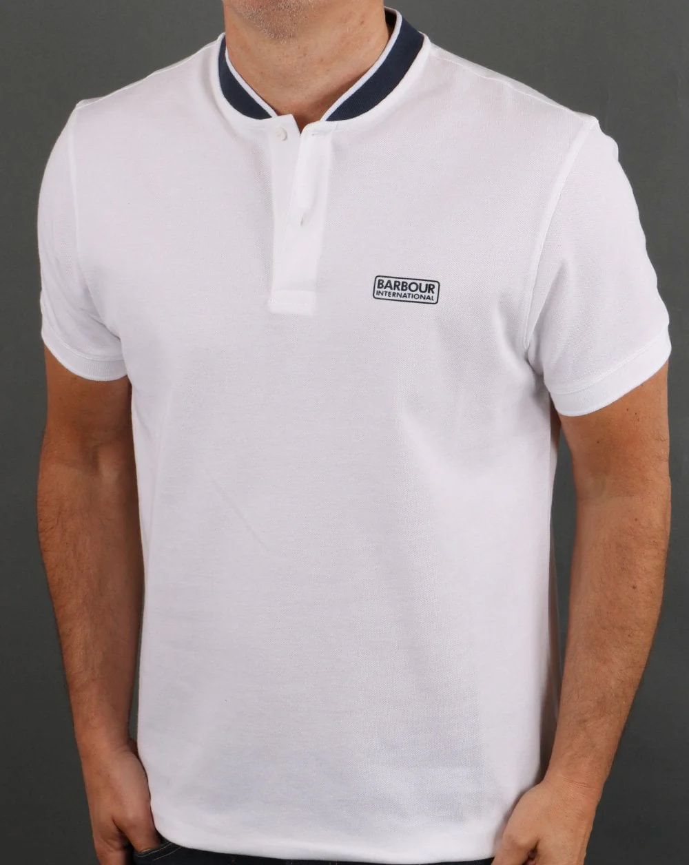 Barbour International Tipped Sports Collar Polo White - Image 4