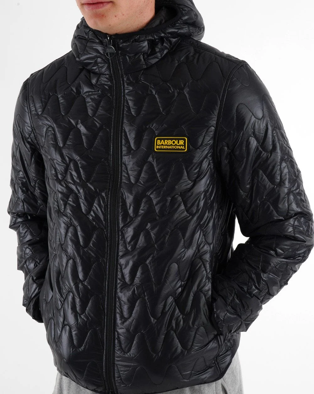 Barbour International Wave Hooded Quilted Jacket Black - Image 4