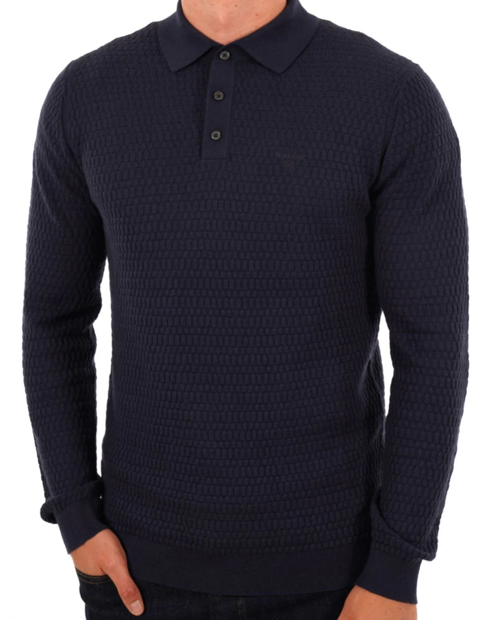 Barbour LS Textured Knit Polo Shirt Navy