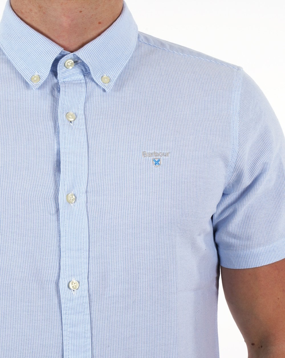 Barbour Striped Oxtown Short Shirt Sky Blue - Image 3