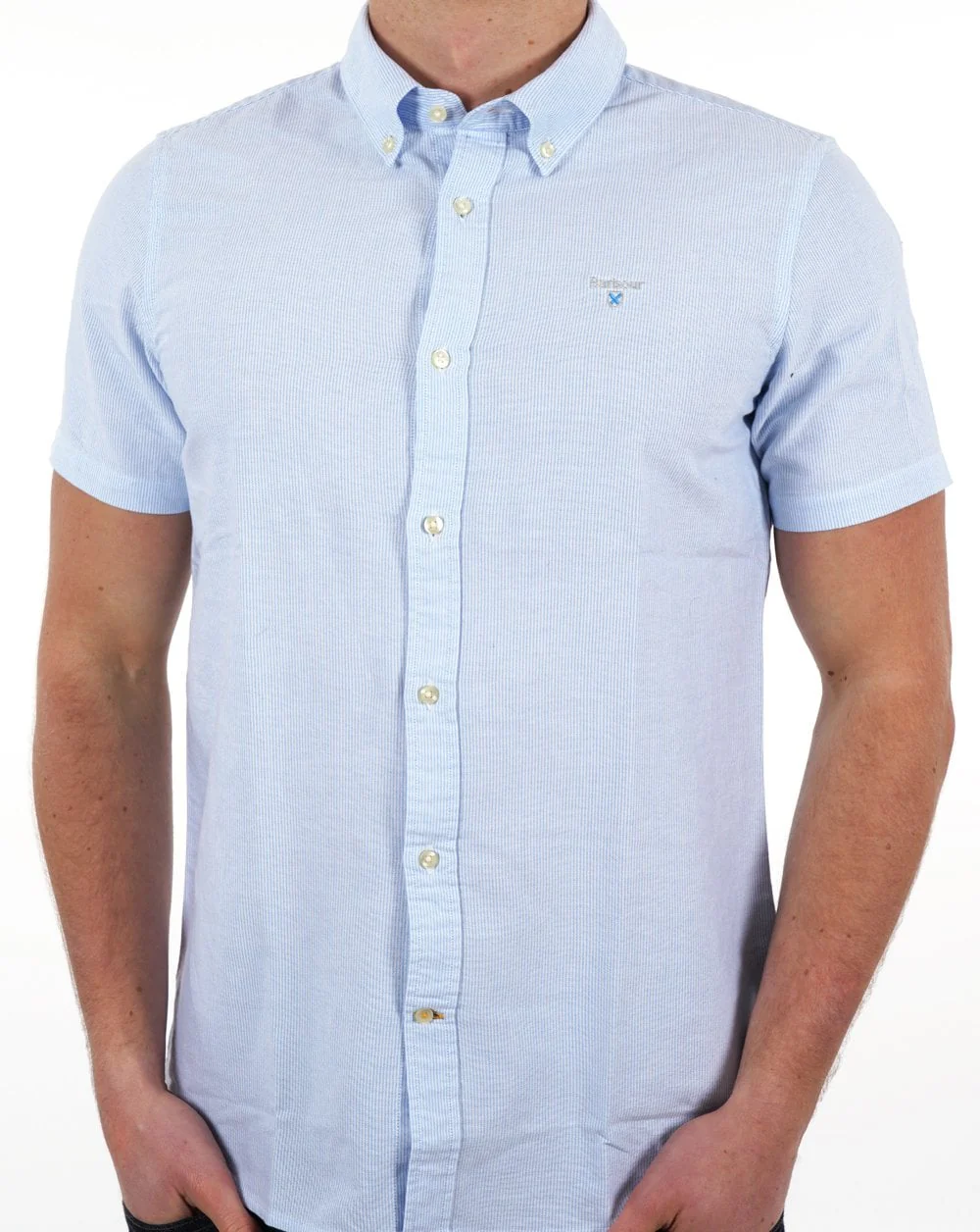 Barbour Striped Oxtown Short Shirt Sky Blue - Image 4
