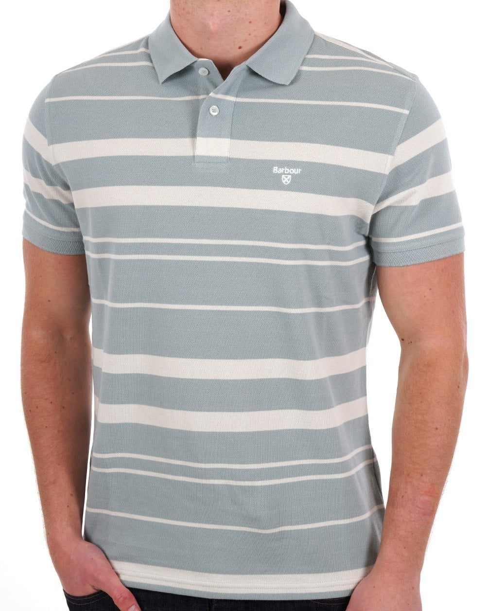 Barbour Striped Polo Shirt Blue Chalk - Image 3