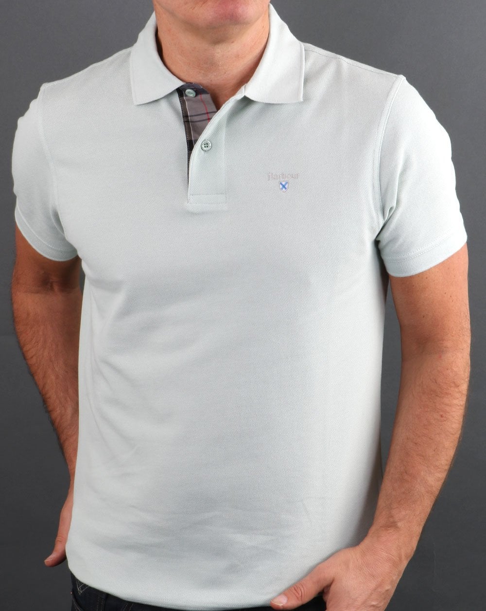 Barbour Tartan Pique Polo Aqua - Image 4
