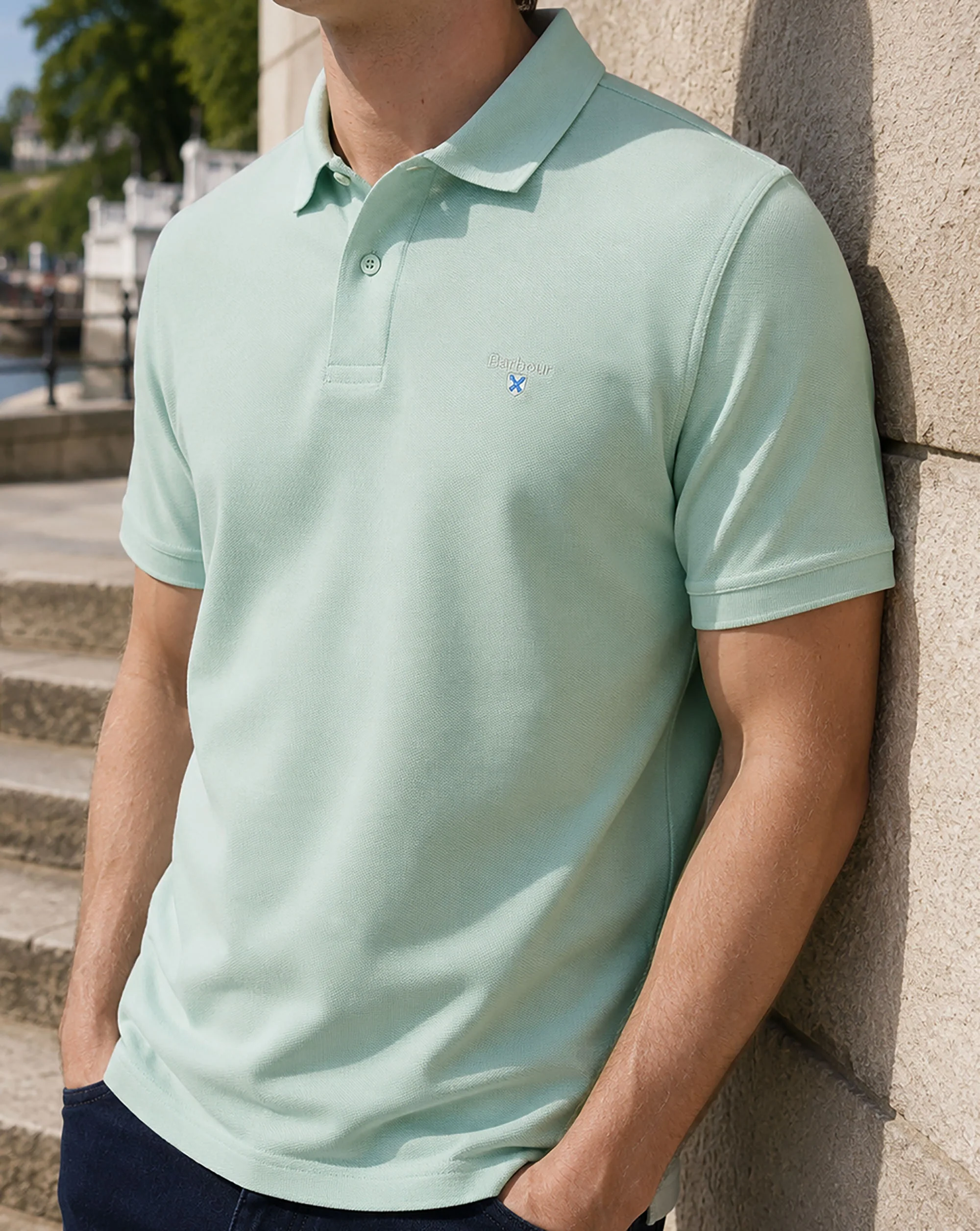 Barbour Tartan Pique Polo Mint Blue