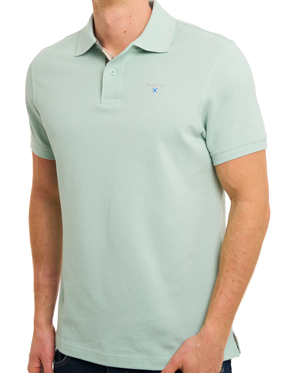 Barbour Tartan Pique Polo Mint Blue - Image 4
