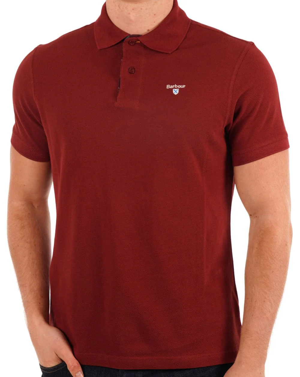 Barbour Tartan Pique Polo Shirt Brick Red - Image 3