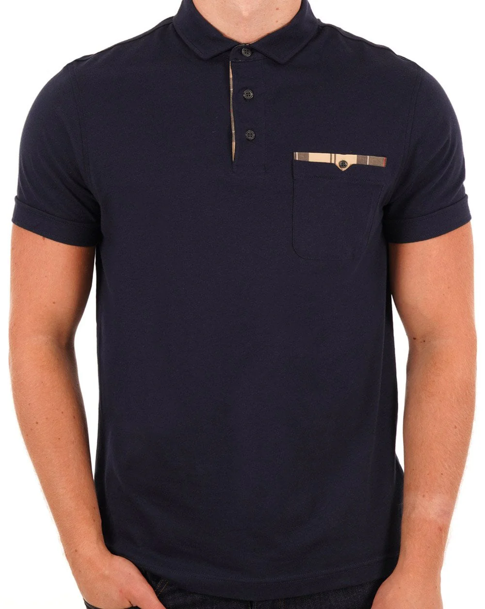 Barbour Tartan Pocket Polo Navy - Image 3