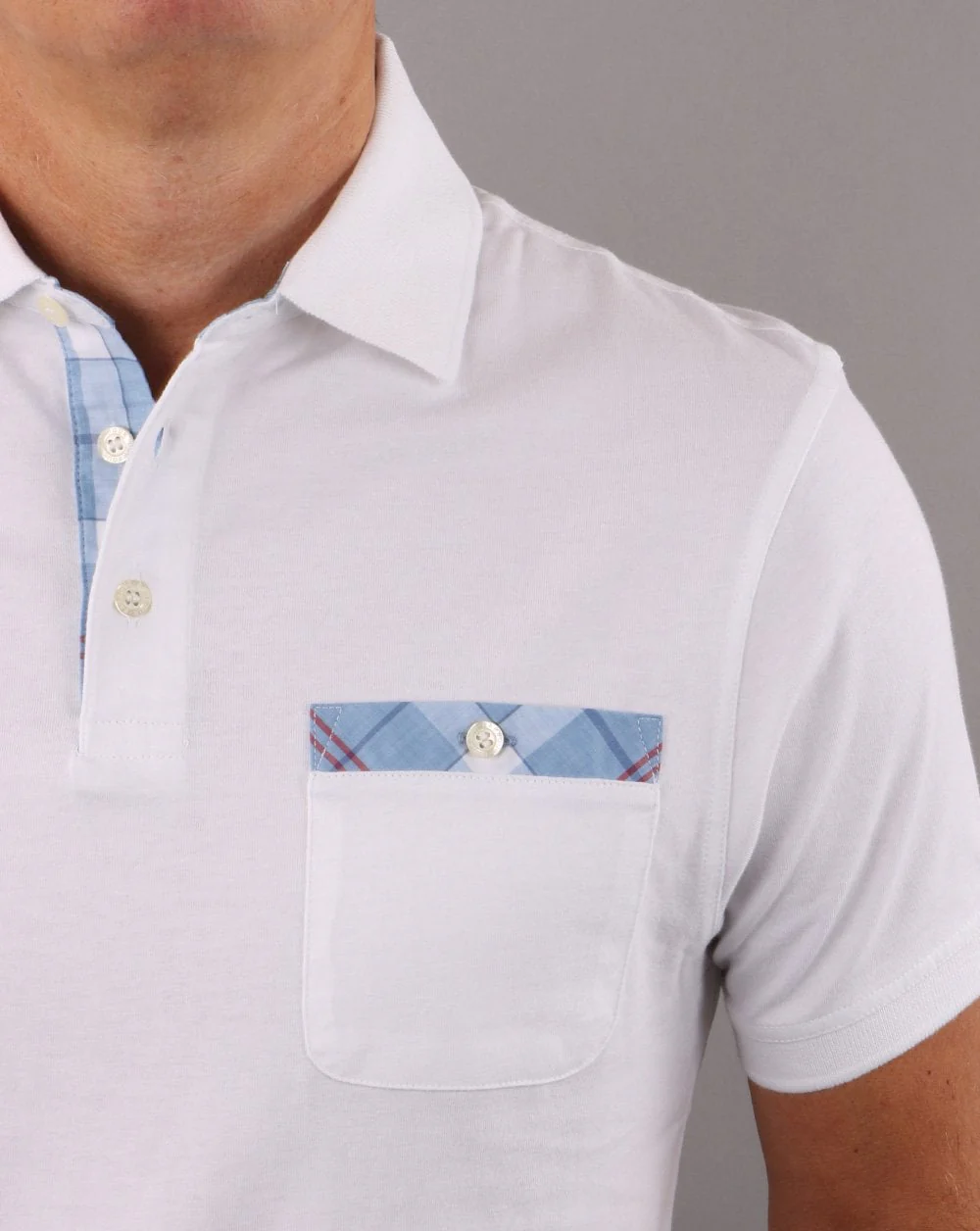 Barbour Tartan Pocket Polo Shirt White - Image 2