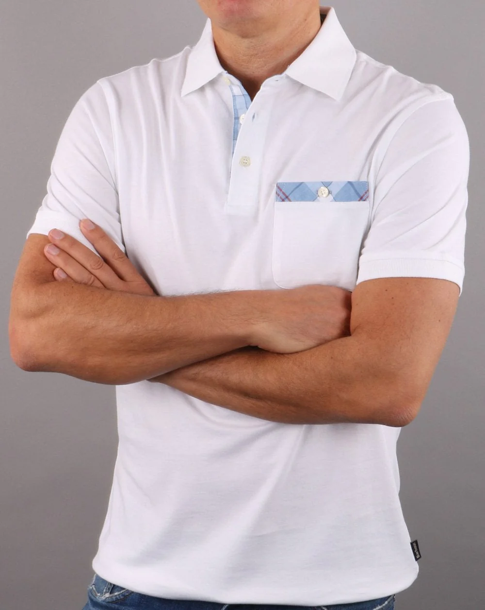 Barbour Tartan Pocket Polo Shirt White - Image 4