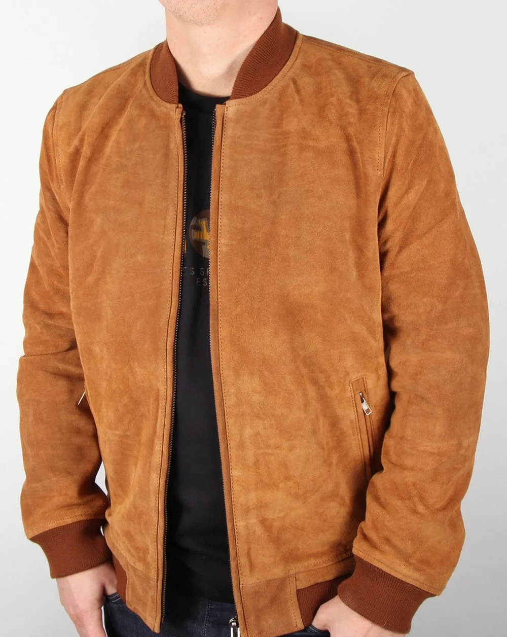 Bellfield Plato Suede Bomber Jacket Tan - Image 4