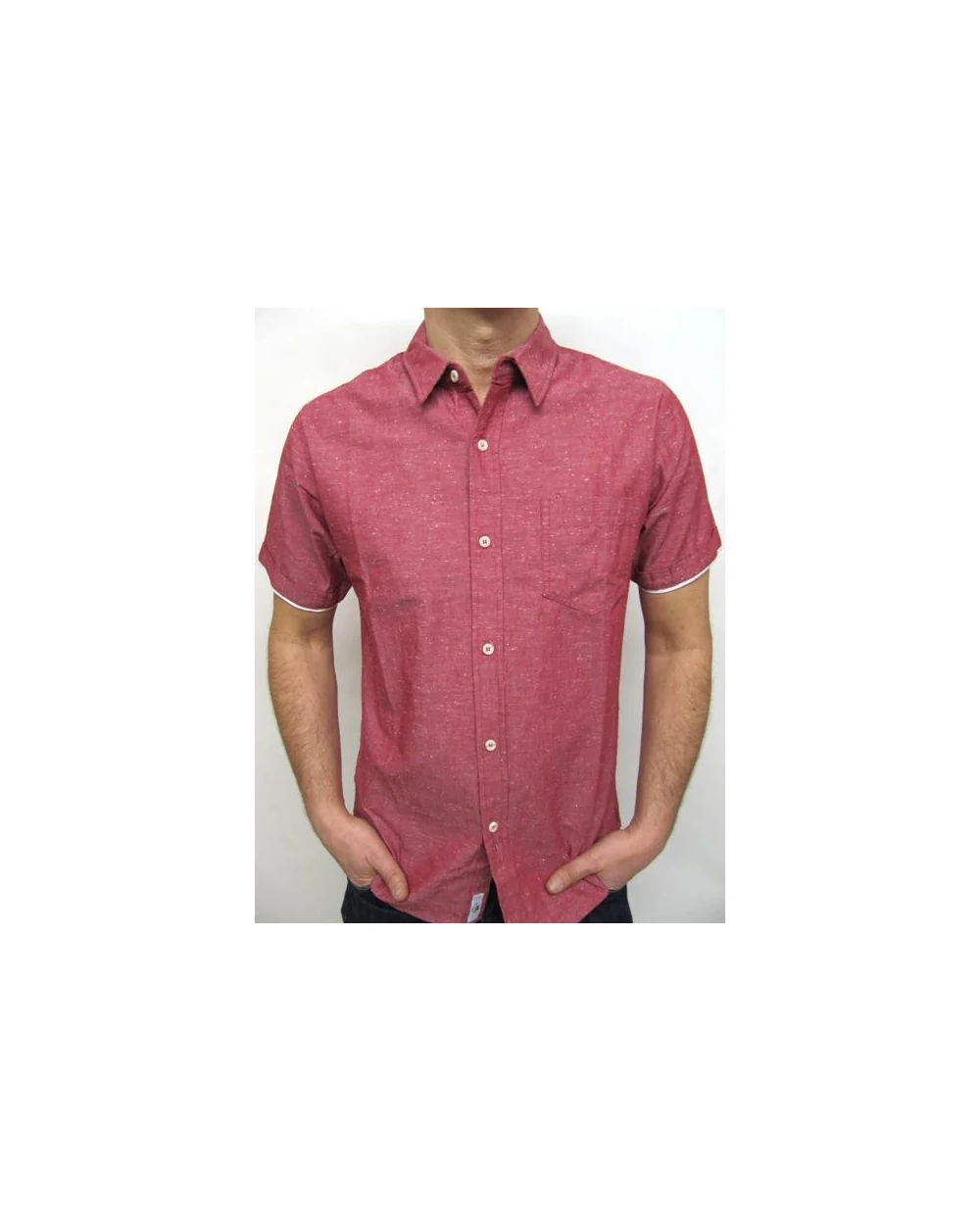 Bellfield Short Sleeve Chambray Shirt Red
