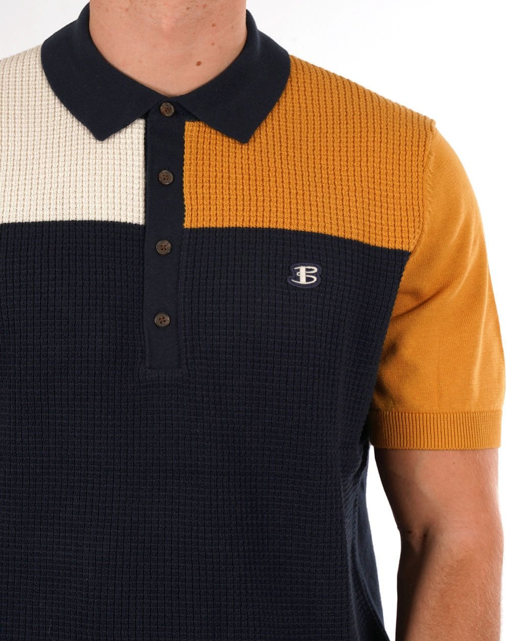 Ben Sherman Colour Block Textured Polo Dark Navy/Multi - Image 2