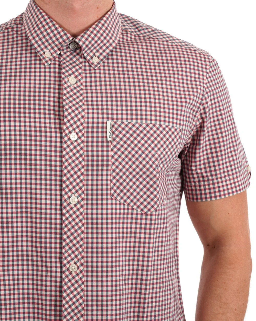 Ben Sherman Gingham Short Sleeve Shirt Scarlet - Image 2