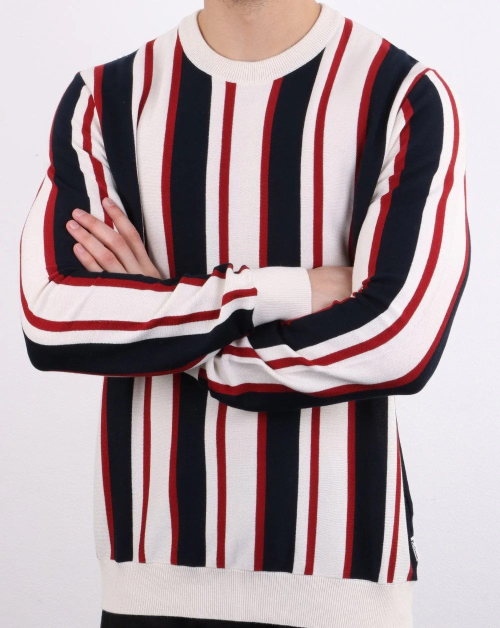 Ben Sherman Knitted Mod Stripe Crew Ivory - Image 2